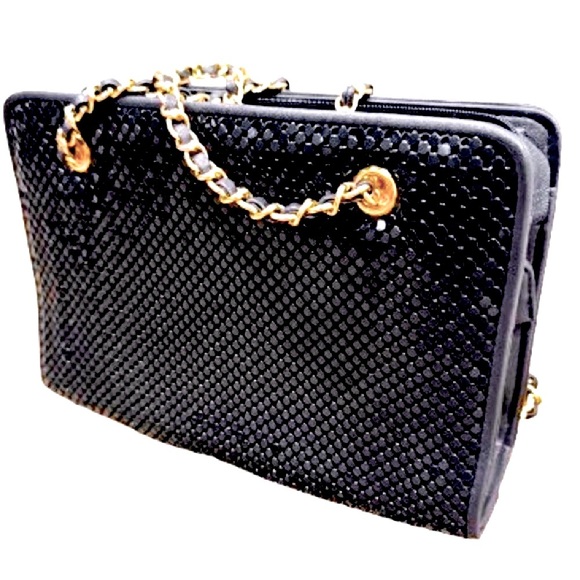 🥂💋 WHITING & DAVIS Vintage Black Metal Mesh Shoulder‎ Bag | 70s–80s Disco Glam - Picture 5 of 7